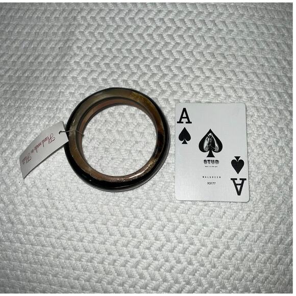 Iris Apfel & Bajalia Artisan Wood Resin Bangle Bracelet Black Stripe Inlay - Picture 4 of 6